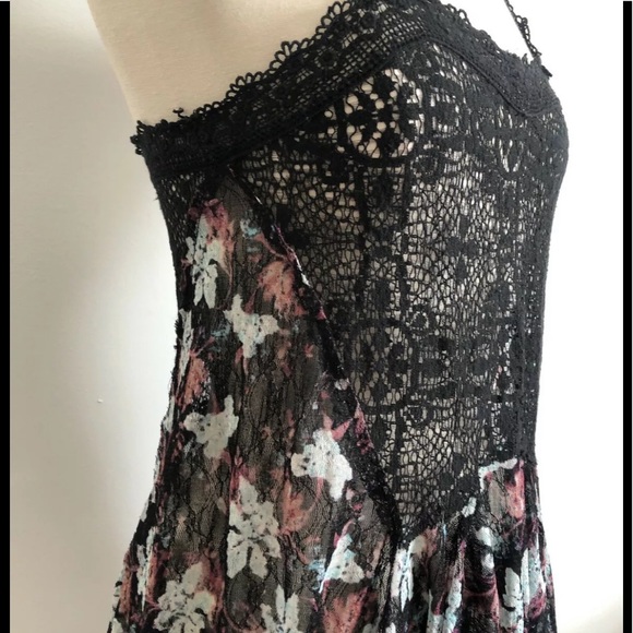 Free People Intimately Black Floral Crochet Lace Loose Boho Dress Trapeze - Picture 3 of 5